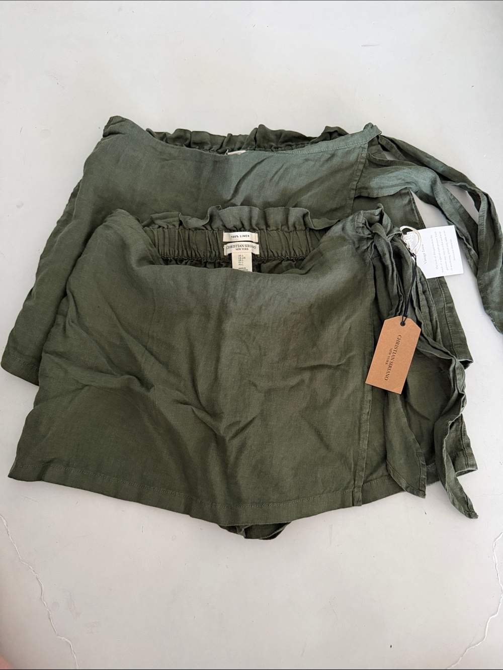 Olive Green Linen Blend Shorts